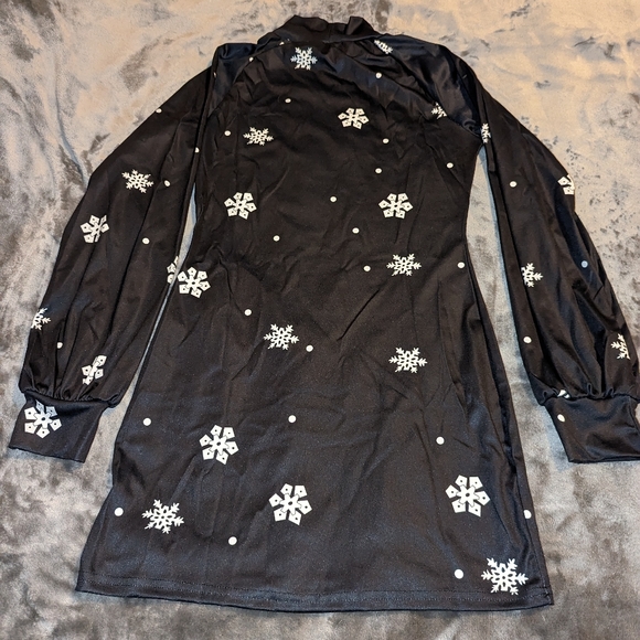 Black Christmas Dress Snowman & Snowflake - Picture 2 of 2